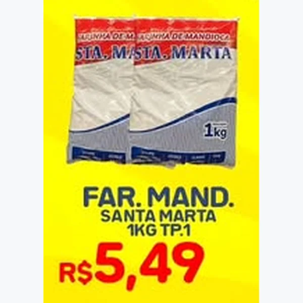 Recorte do encarte de Farinha de Mandioca Tipo 1 Santa Marta 1 kg