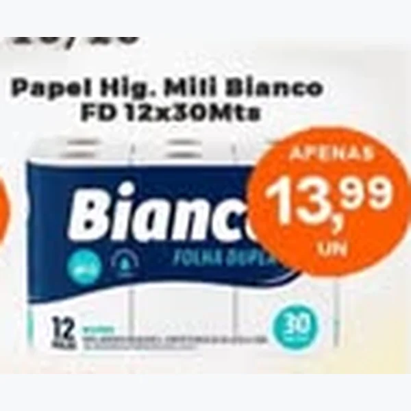 Recorte do encarte de Papel Higiênico Mili Bianco 12 un × 30 un
