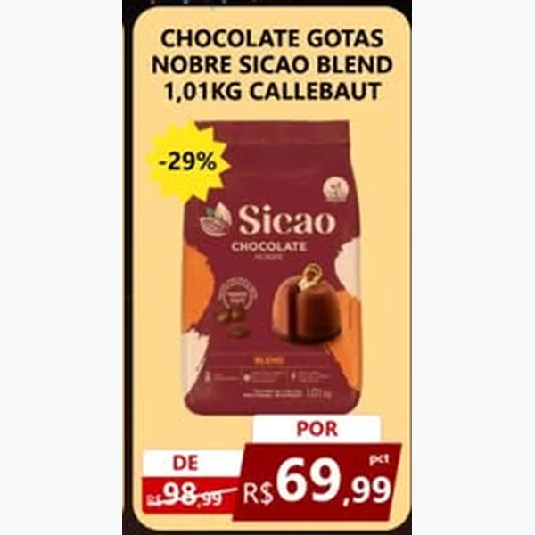 Recorte do encarte de Chocolate Gotas Nobre Blend Sicao 1,01 kg