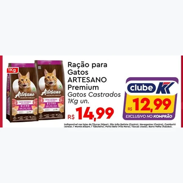 Recorte do encarte de Ração Premium Gatos Castrados Artesano