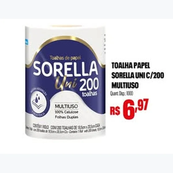 Recorte do encarte de Toalha Papel Multiuso Sorella 200 un