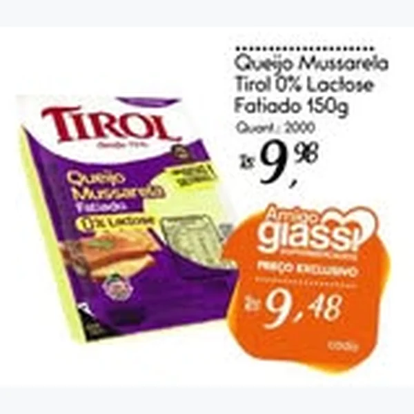 Queijo Mussarela Fatiado Tirol 150 g