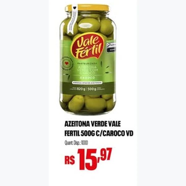 Recorte do encarte de Azeitona Verde com Caroço Vale Fértil 500 g
