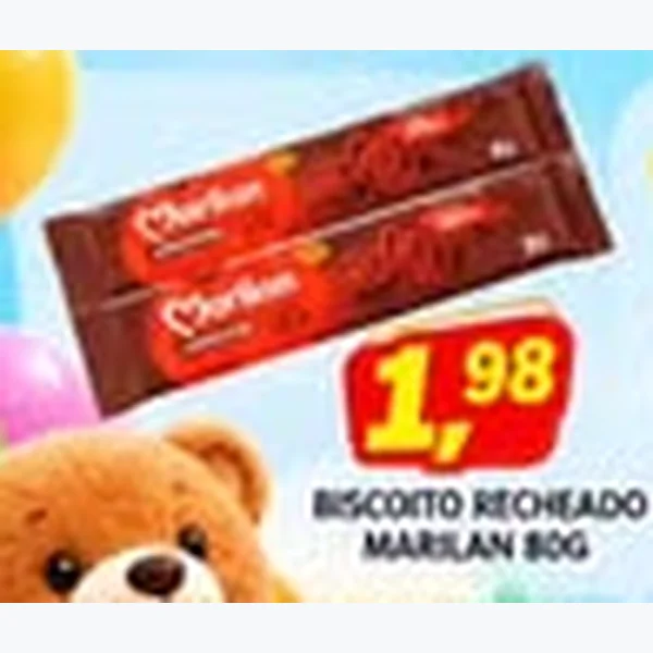 Recorte do encarte de Biscoito Recheado Marilan 80 g