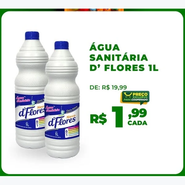 Recorte do encarte de Água Sanitária D' Flores 1 L