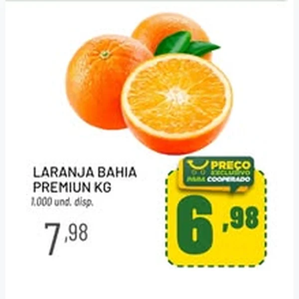 Recorte do encarte de Laranja Bahia Premium