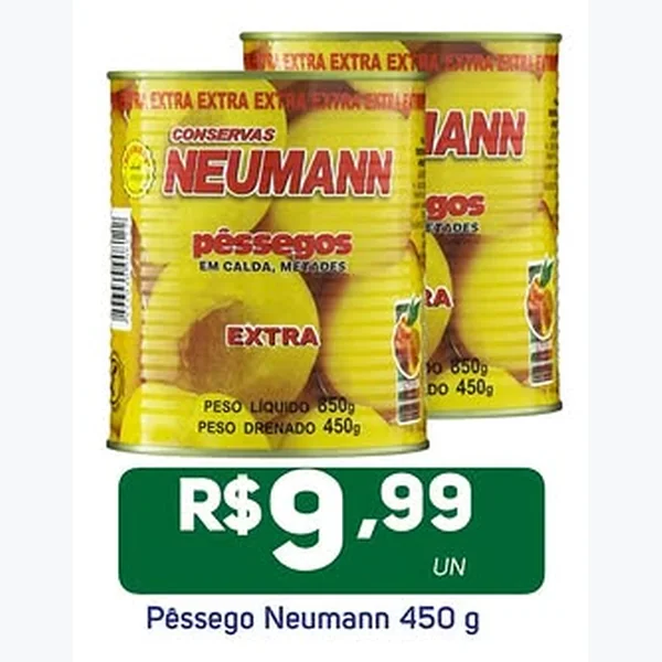 Recorte do encarte de Pêssego em Calda Neumann 450 g