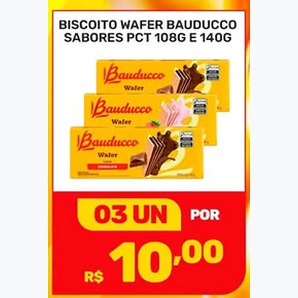 Recorte do encarte de Biscoito Wafer Sabores Bauducco 108 g