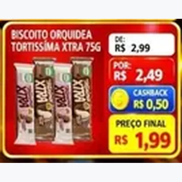 Recorte do encarte de Biscoito Tortíssima Xtra Orquidea 75 g