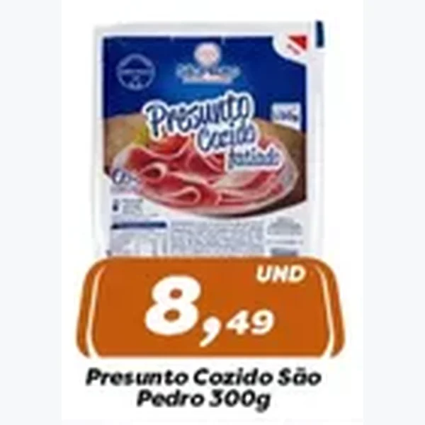 Recorte do encarte de Presunto Cozido São Pedro 300 g