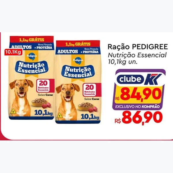 Recorte do encarte de Ração Nutrição Essencial Carne Pedigree 10,1 kg