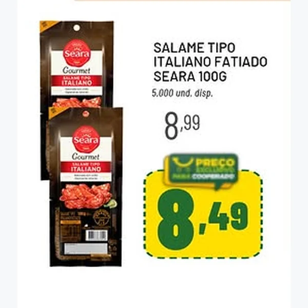 Recorte do encarte de Salame Tipo Italiano Fatiado Seara 100 g