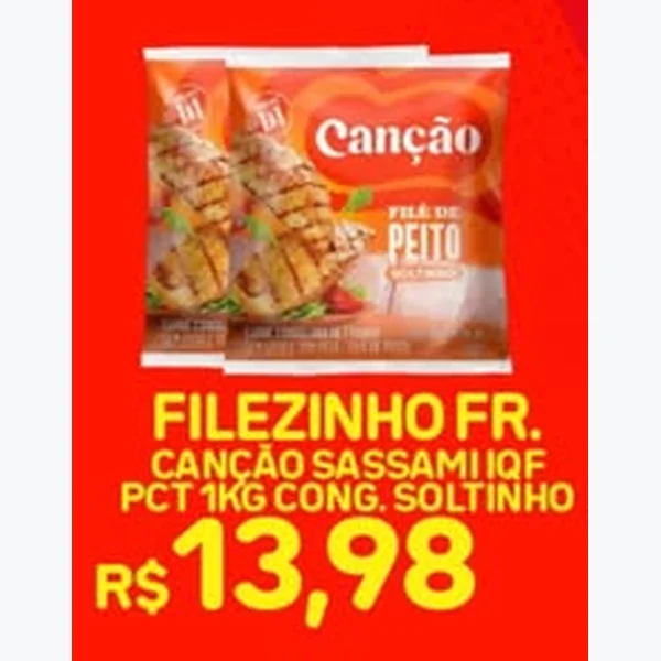 Recorte do encarte de Filézinho de Peito Sassami Iqf Congelado Canção 1 kg