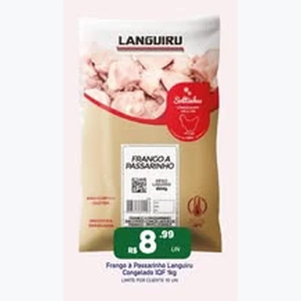 Recorte do encarte de Frango a Passarinho Congelado Iqf Languiru 1 kg