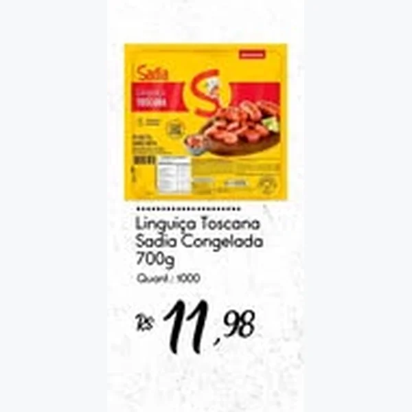 Recorte do encarte de Linguiça Toscana Congelada Sadia 700 g
