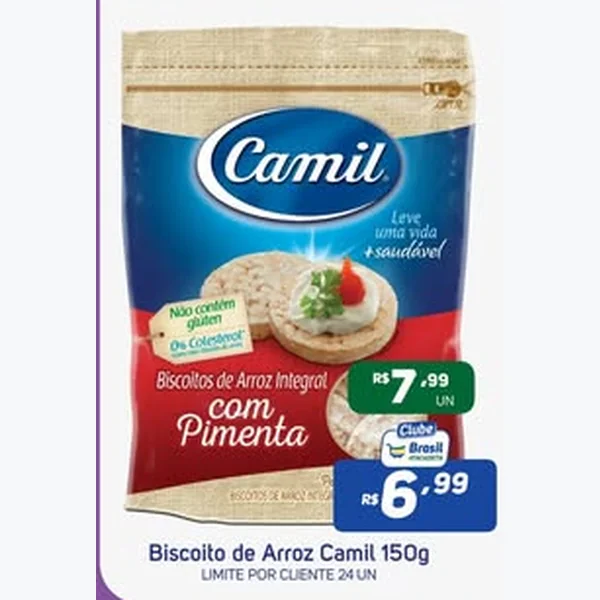 Recorte do encarte de Biscoito de Arroz com Pimenta Camil 150 g