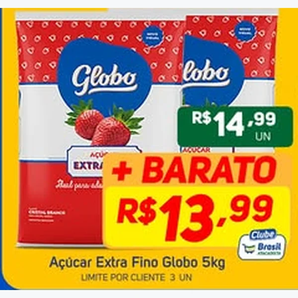 Recorte do encarte de Açúcar Extra Fino Globo 5 kg