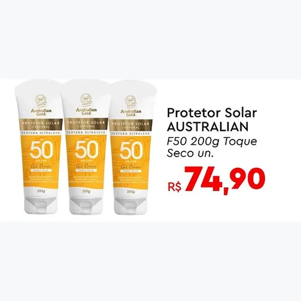Recorte do encarte de Protetor Solar F50 Toque Seco Australian Gold 200 g