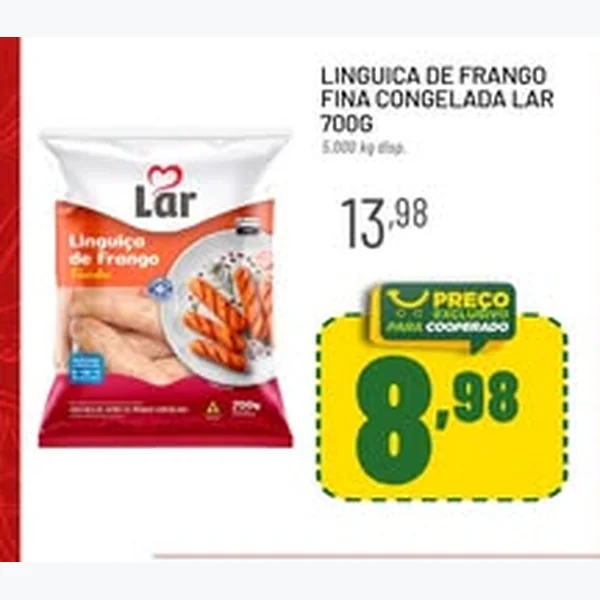 Recorte do encarte de Linguiça de Frango Fina Congelada Lar 700 g