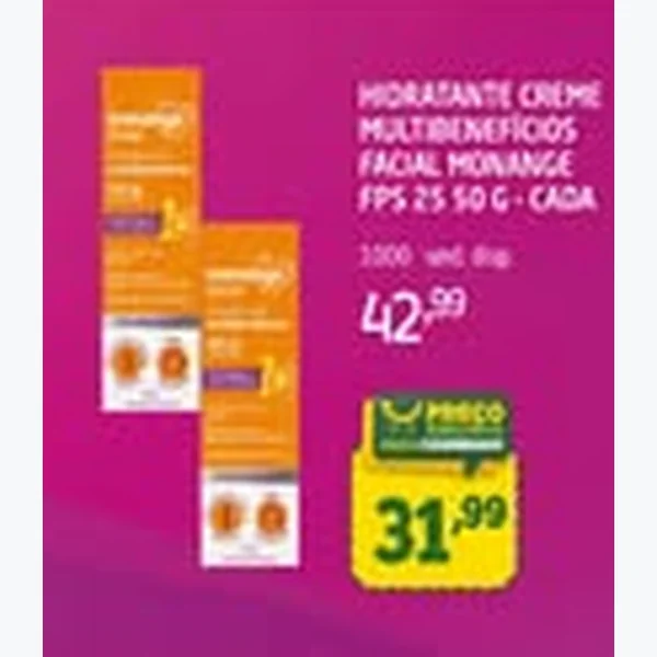 Recorte do encarte de Hidratante Creme Multibenefícios Facial Monange 50 g