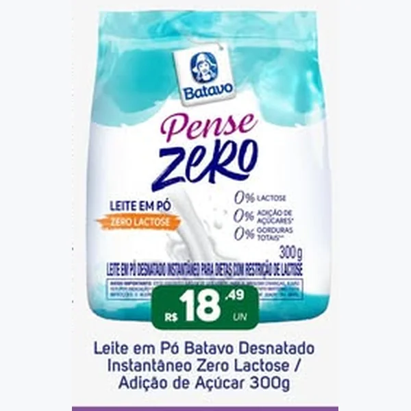 Leite em Pó Desnatado Instantâneo Zero Lactose Batavo 300 g
