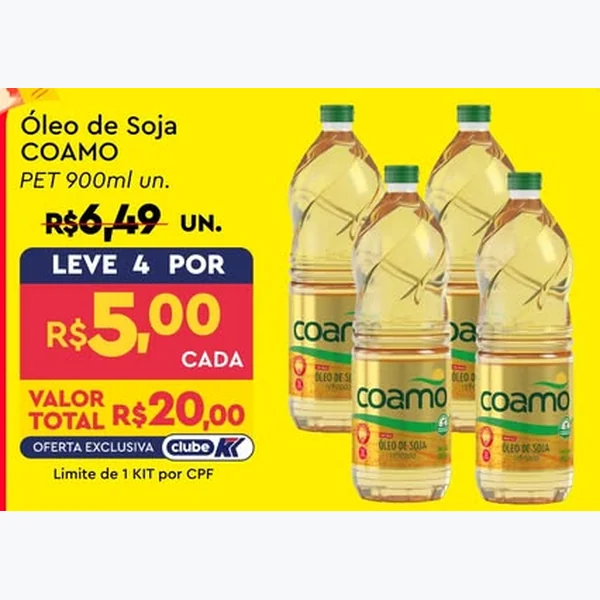 Recorte do encarte de Óleo de Soja COAMO 900 ml