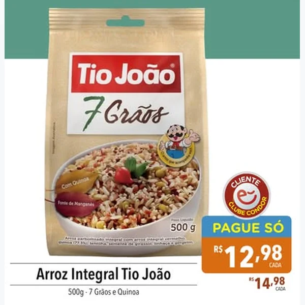 Recorte do encarte de Arroz Integral 7 Grãos e Quinoa Tio João 500 g