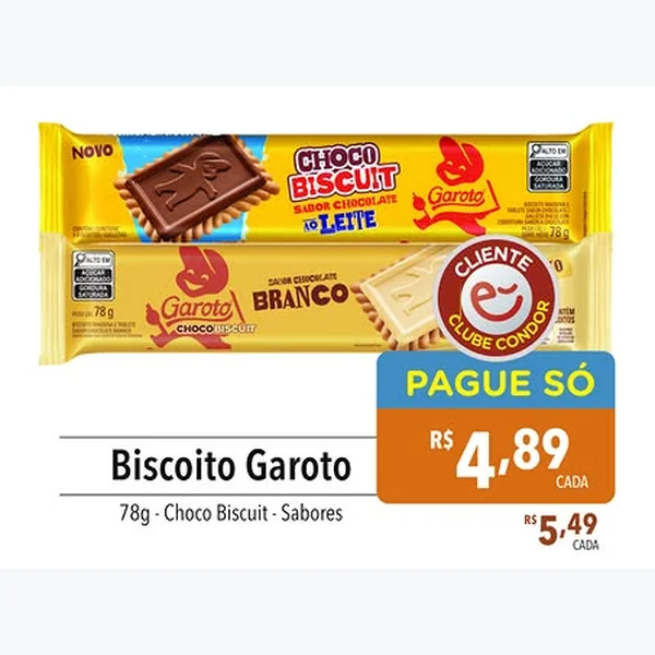 Biscoito Choco Biscuit Garoto 78 g