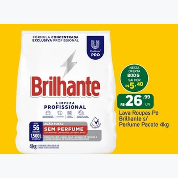 Lava Roupas Pó Ação Total sem Perfume Brilhante 4 kg