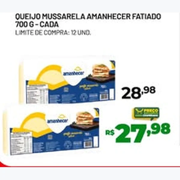Recorte do encarte de Queijo Mussarela Fatiado Amanhecer 700 g