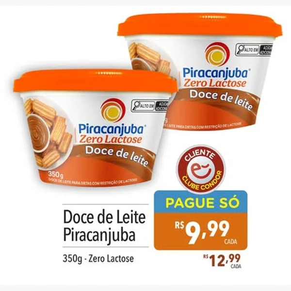 Recorte do encarte de Doce de Leite Zero Lactose Piracanjuba 350 g