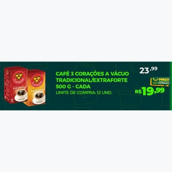 Recorte do encarte de Café a Vácuo Extraforte 3 Corações 500 g