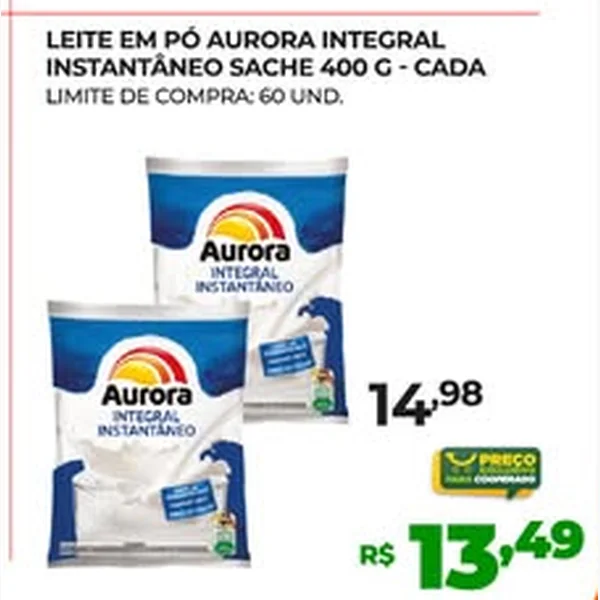 Leite em Pó Integral Instantâneo Aurora 400 g