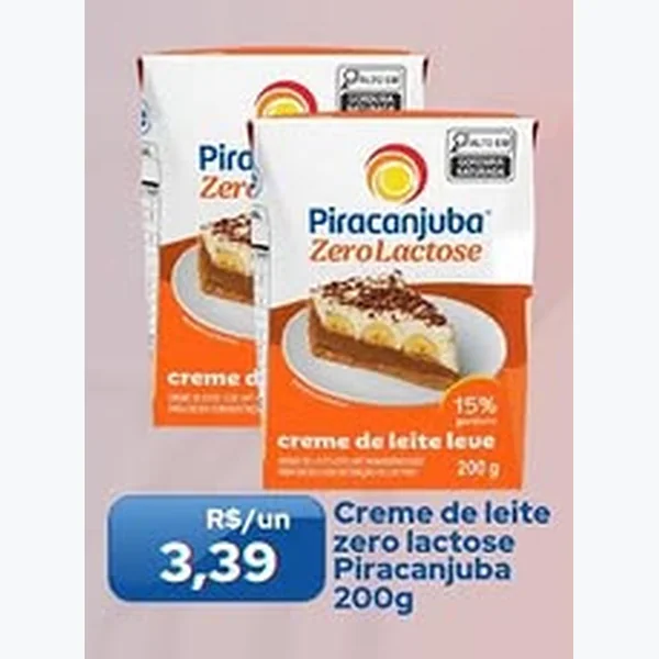Recorte do encarte de Creme de Leite Zero Lactose Piracanjuba 200 g