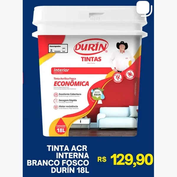 Recorte do encarte de Tinta Acrílica Fosca Econômica Interior Durin 18 L