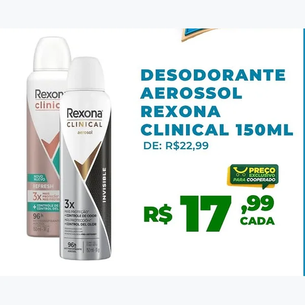 Recorte do encarte de Desodorante Aerossol Clinical Rexona 150 ml