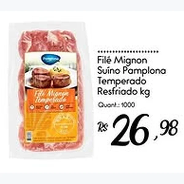 Recorte do encarte de Filé Mignon Suíno Pamplona Temperado Resfriado