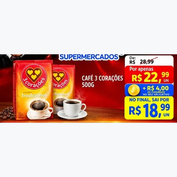 Recorte do encarte de Café Tradicional 3 Corações 500 g