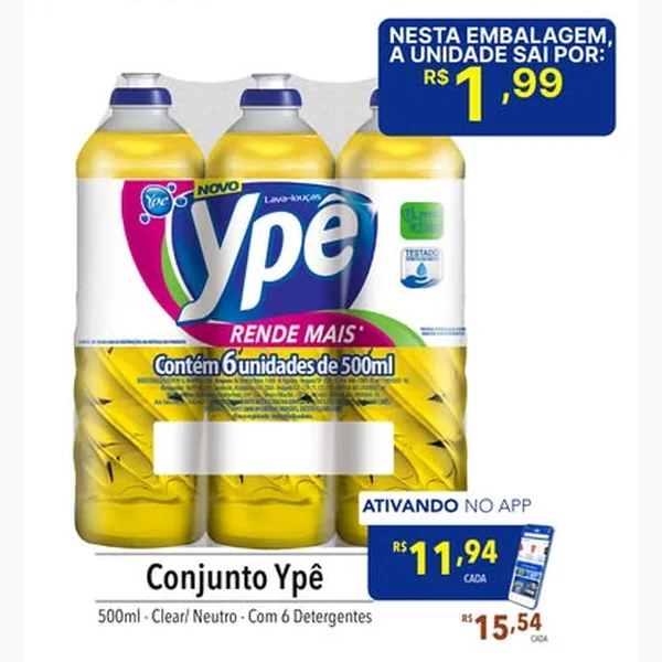 Recorte do encarte de Detergente Lava-louças Ypê 6 un × 500 ml