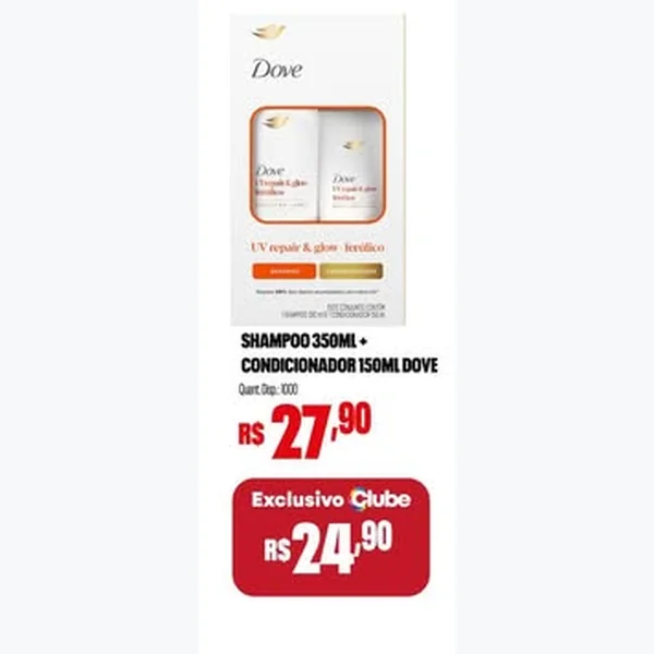 Recorte do encarte de Shampoo e Condicionador Uv Repair & Glow Dove 2 un