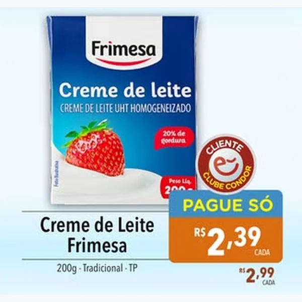 Recorte do encarte de Creme de Leite Frimesa 200 g
