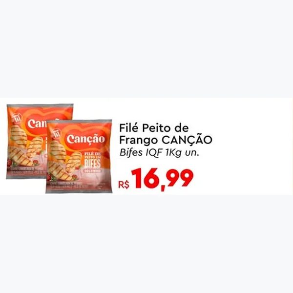 Recorte do encarte de Filé Peito de Frango Bifes Iqf CANÇÃO 1 kg
