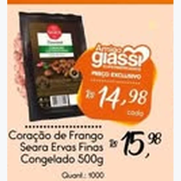 Recorte do encarte de Coração de Frango Ervas Finas Congelado Seara 500 g
