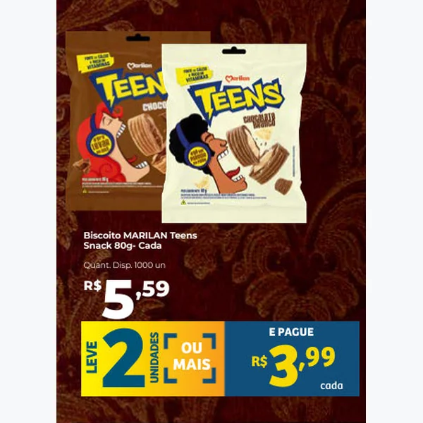 Recorte do encarte de Biscoito Marilan Teens 80 g