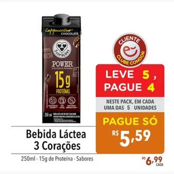 Recorte do encarte de Bebida Láctea Power 3 Corações 250 ml
