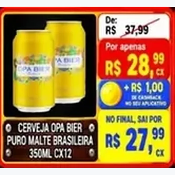 Recorte do encarte de Cerveja Puro Malte Brasileira Opa Bier 12 un × 350 ml