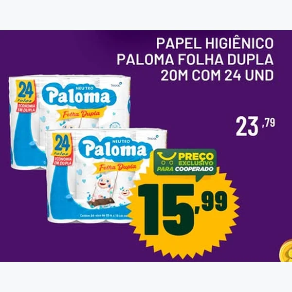 Papel Higiênico Folha Dupla Paloma 24 un × 20 un