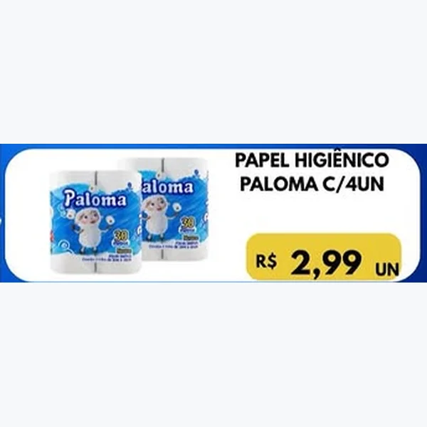 Recorte do encarte de Papel Higiênico Paloma 4 un