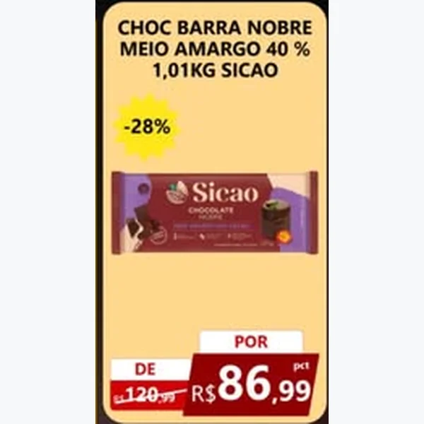 Recorte do encarte de Chocolate Barra Nobre Meio Amargo 40% Sicao 1,01 kg