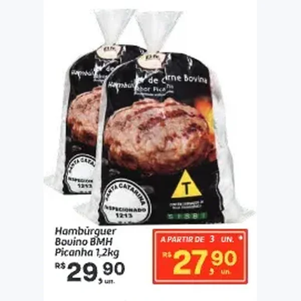 Recorte do encarte de Hambúrguer Bovino Picanha BMH 1,2 kg